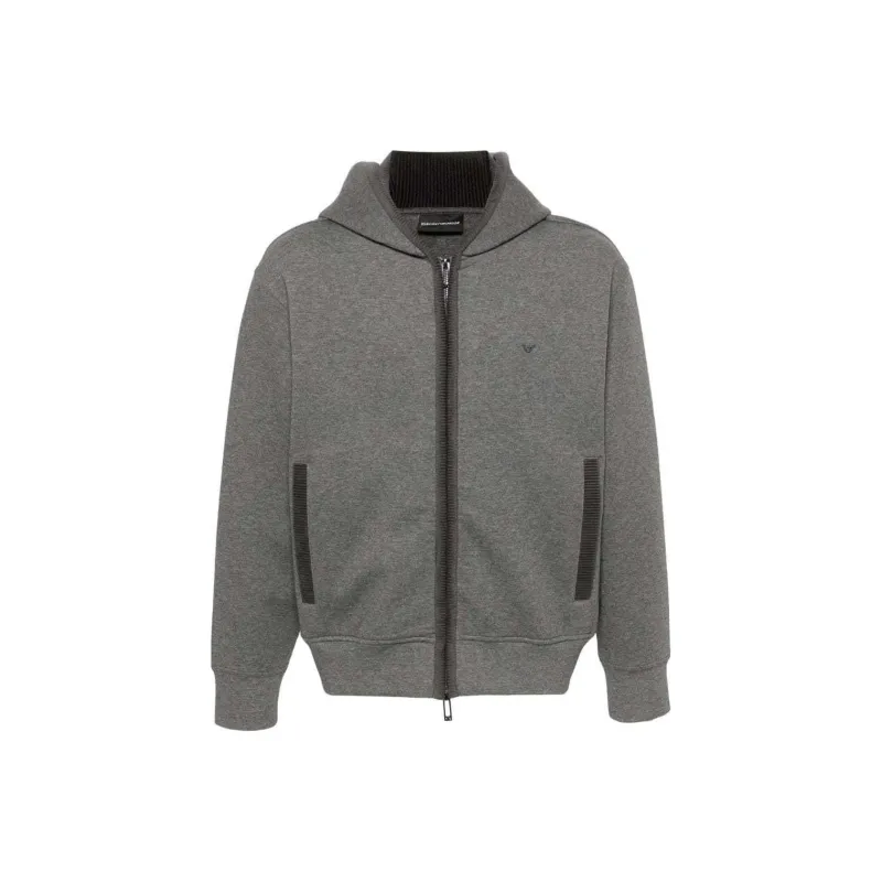 EMPORIO ARMANI Logo Embroidered Zip-Up Hoodie-0