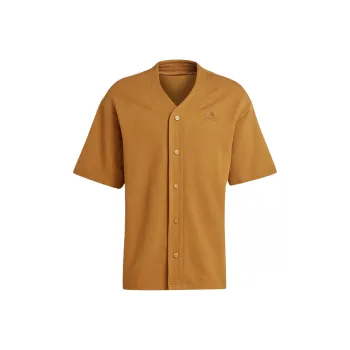 Adidas LOUNGE PIQUÉ TERRY BASEBALL SHIRT Men's Ginger Yellow