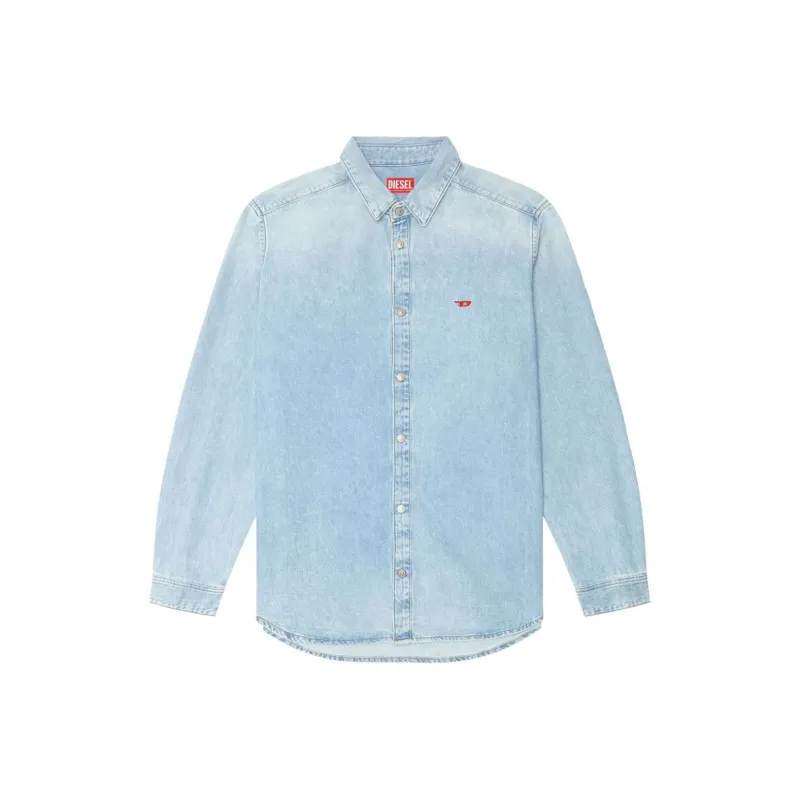 DIESEL Logo Embroidered Long Sleeved Denim Shirt-0