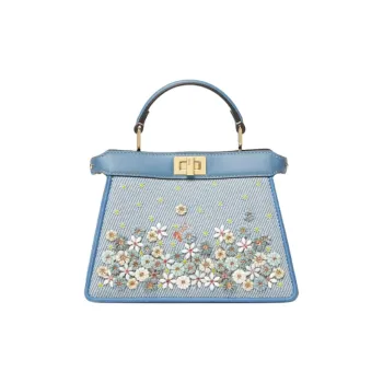 FENDI Calfskin One Shoulder Handbag Small Size Women's Blue