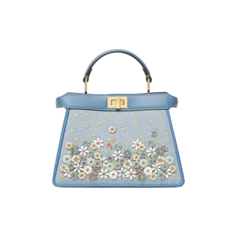 FENDI Calfskin One Shoulder Handbag Small Size Women's Blue-0