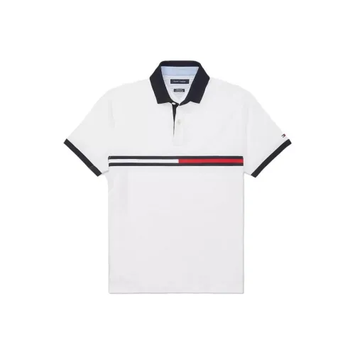 Tommy Hilfiger Seated Fit Logo Stripe Polo Tops Polo Shirt Men's White