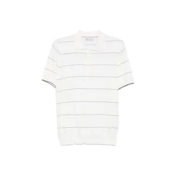 Brunello Cucinelli Stripe Detailed Short Sleeved Polo Shirt
