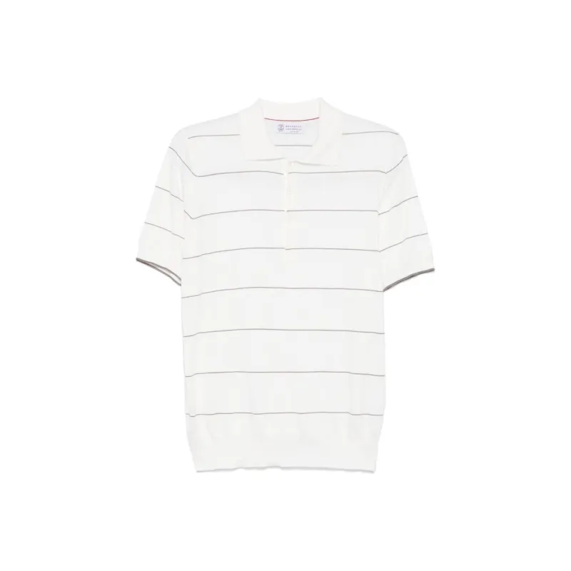Brunello Cucinelli Stripe Detailed Short Sleeved Polo Shirt-0