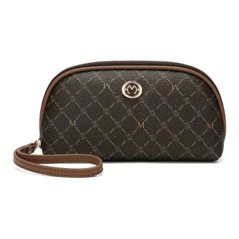 MEXICAN PU Polyurethane Makeup Bag, Clutch With Handle Bag Regular Women's Black/Dark Brown/Ecru