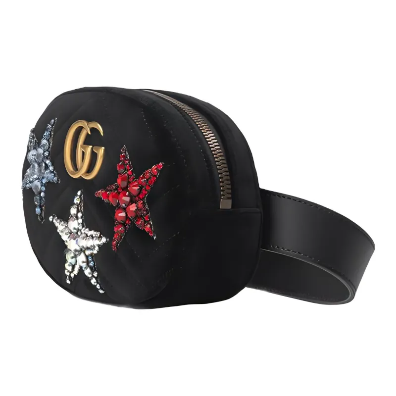GUCCI Marmont Quilted Velvet Fanny Pack Sling Bags Women's Black-1