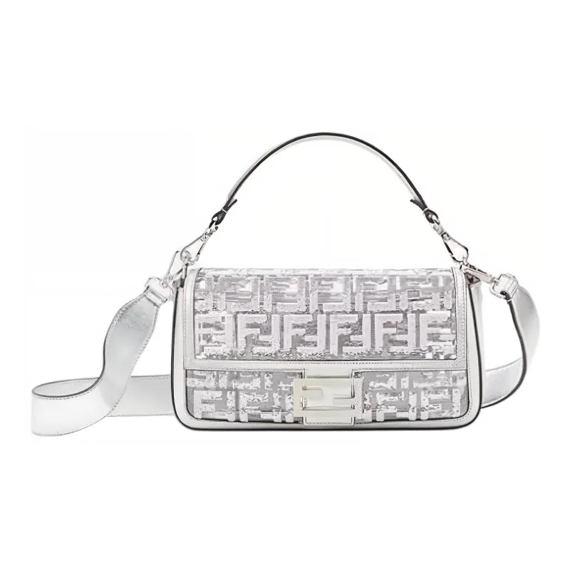 FENDI Polyester With Polyurethane Portable Crossbody Bag, Shoulder Bag Women's Silver-0