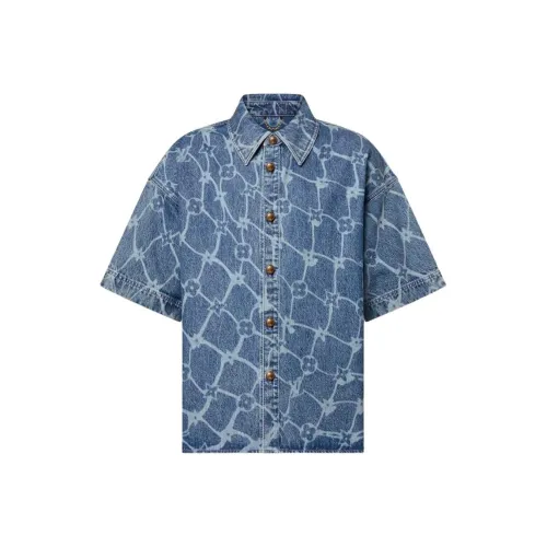 LOUIS VUITTON Monogram Printed Short Sleeved Denim Shirt