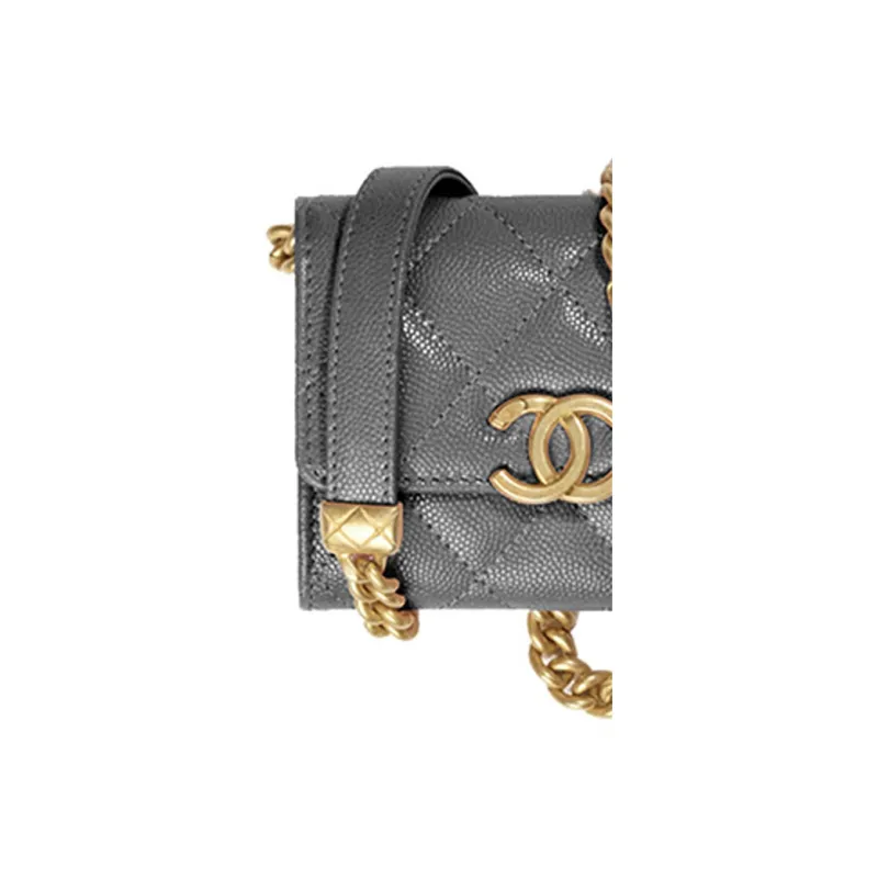 CHANEL Leather Coin Purse Trumpets Women's Black-2