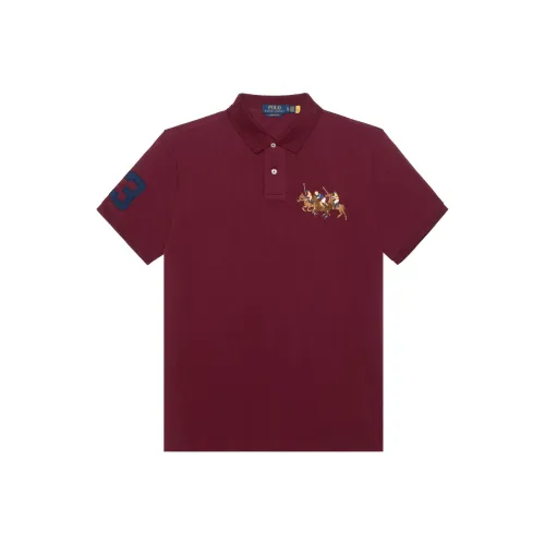 Polo Ralph Lauren FW22 Solid Color Slim Fit Three Piece Horse Short Sleeved Men's Red