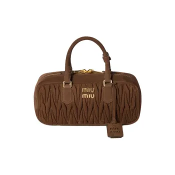 MIU MIU Arcadie Collection Matelassé Lambskin Boston Bag, Shoulder Bag, Handbag Women's Cocoa Brown