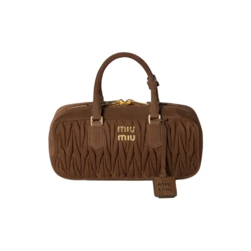 MIU MIU Arcadie Collection Matelassé Lambskin Boston Bag, Shoulder Bag, Handbag Women's Cocoa Brown