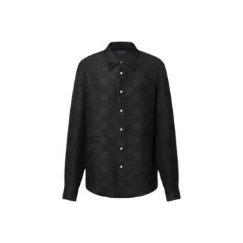 LOUIS VUITTON 1AHCGA Jacquard Damier Long Sleeved Silk Shirt