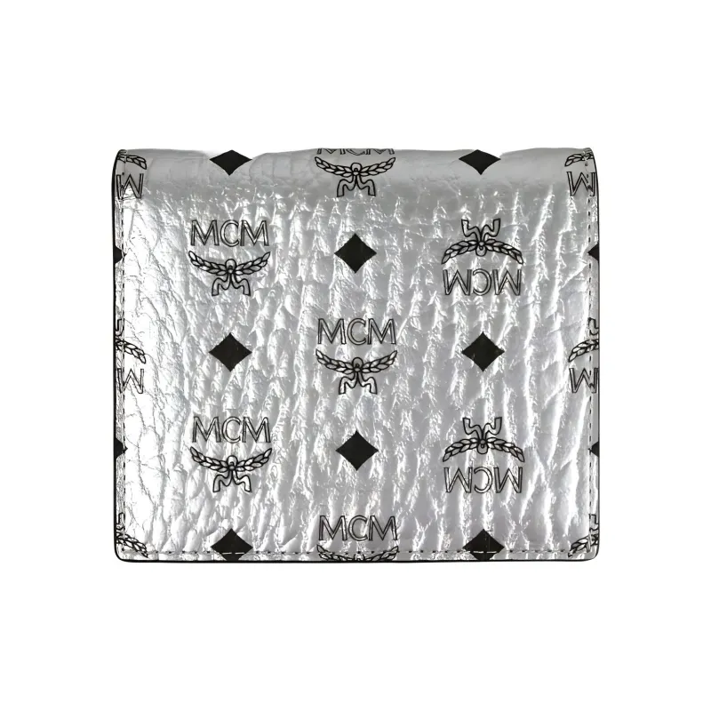 MCM Two Fold Flat Wallet Visetos Original Mini Berlin Silver-1