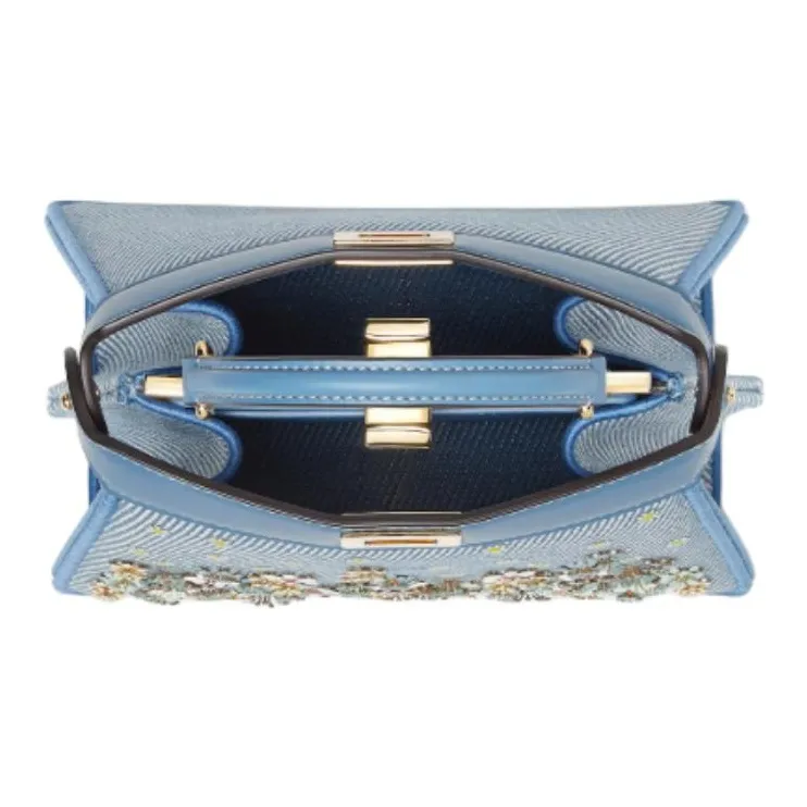 FENDI Calfskin One Shoulder Handbag Small Size Women's Blue-3