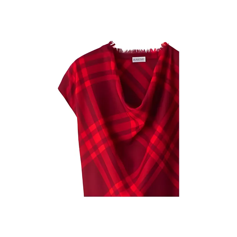 Burberry Check Wool Dress Short-Sleeved Dresses Women's Red-1