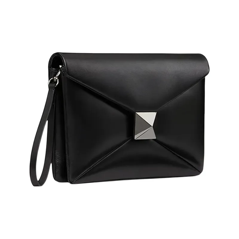 Valentino One Stud Lambskin Clutch Men's Black-1