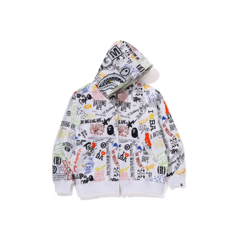 Bape Hand Draw Pattern Shark Zip Hoodie-4