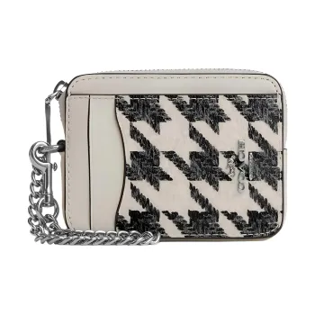 COACH Zip Top Card Case Canvas With Leather Coin Purse Document Holder Card Holder Women's Black White