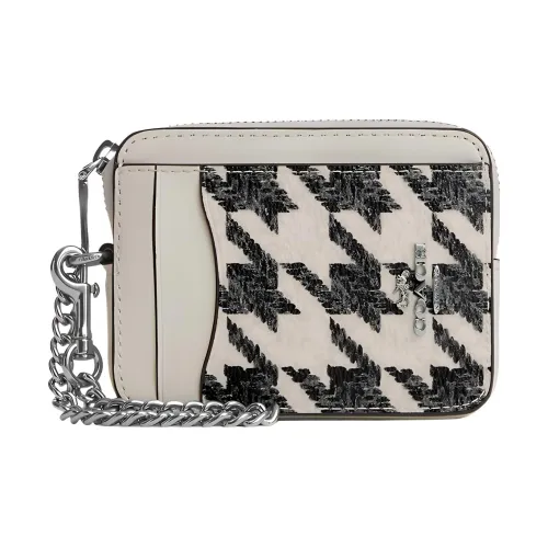 COACH Zip Top Card Case Canvas With Leather Coin Purse Document Holder Card Holder Women's Black White