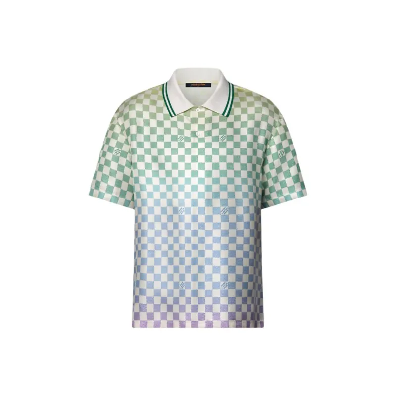 LOUIS VUITTON Damier Gradient Printed Silk Polo Shirt-0
