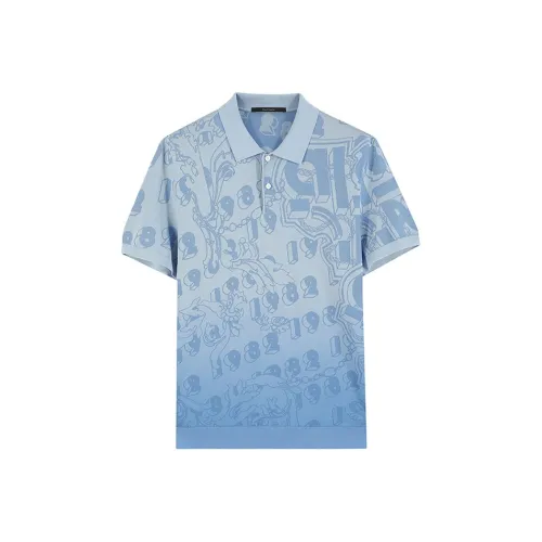 DAVID NAMAN Short Sleeve Polo Shirts Men's Mixed Blue