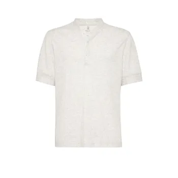 Brunello Cucinelli Henley Ribbed Jersey T Shirt