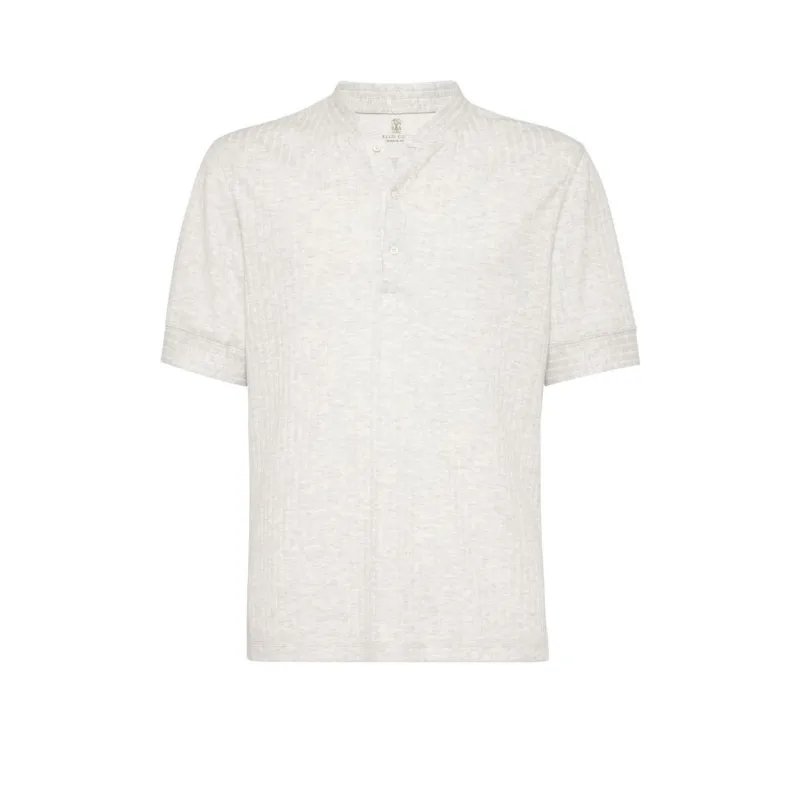 Brunello Cucinelli Henley Ribbed Jersey T Shirt-0