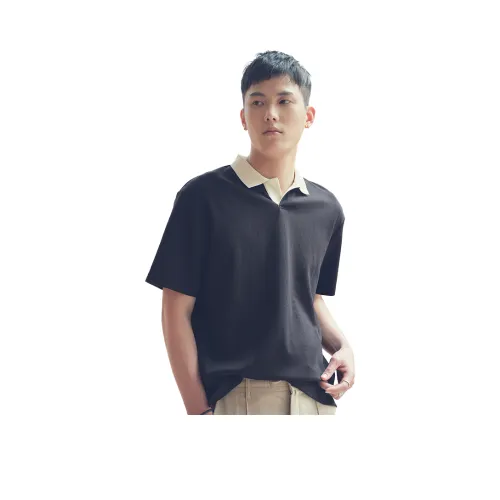 A.B.X 컬러 블록 테일러드 카라 반팔 폴로 셔츠 남성