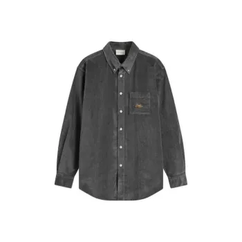 DROLE DE MONSIEUR Curved Hem Corduroy Shirt