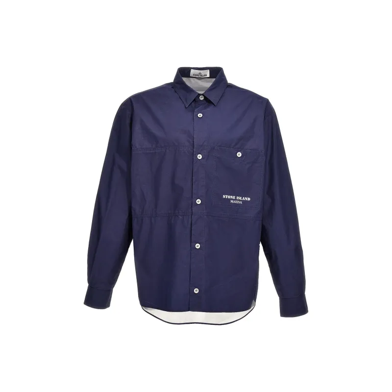 STONE ISLAND Logo Printed Striped Overshirt-0