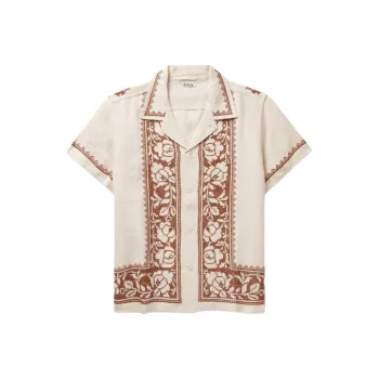 BODE Cross Stitched Rose Garland Short Sleeve Shirt