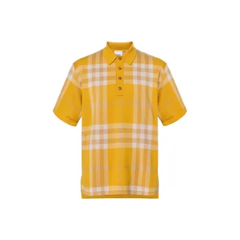 Burberry SS23 Polo Shirt Men's Mango Yellow With Floral Pattern