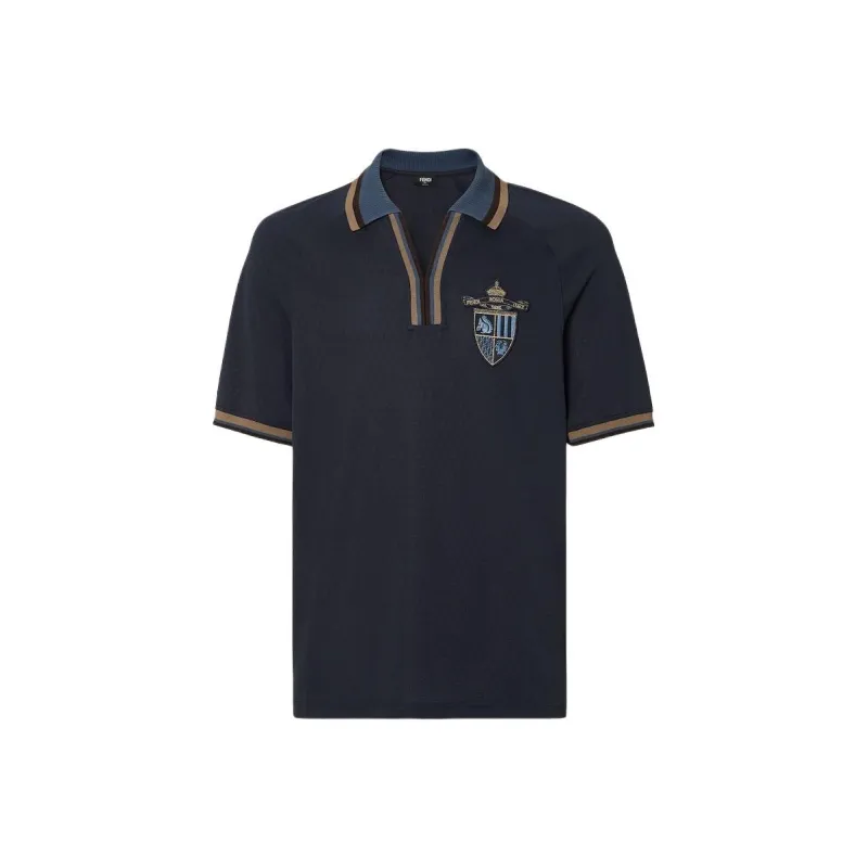 FENDI Crest Embroidered Short Sleeve Polo Shirt-0
