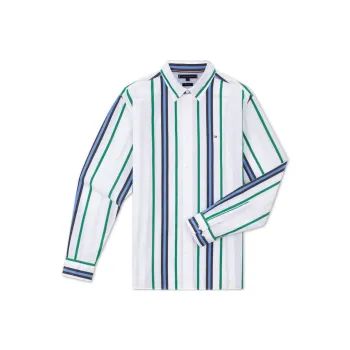 Tommy Hilfiger Shirt Men's Blue Green White Stripes Pattern
