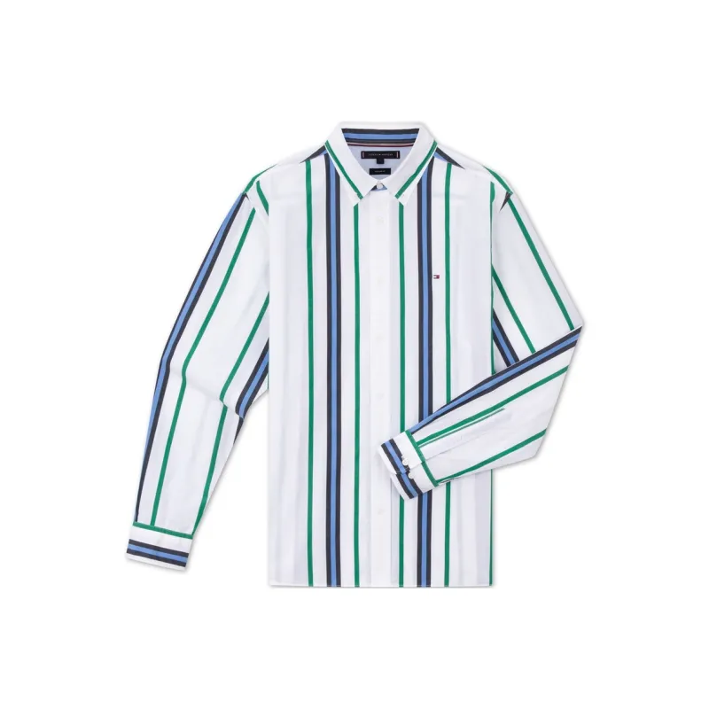Tommy Hilfiger Shirt Men's Blue Green White Stripes Pattern-0