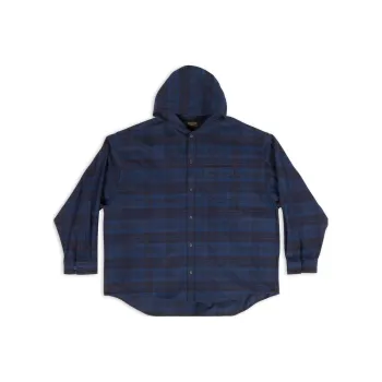 Balenciaga Checked Hooded Shirt Coat
