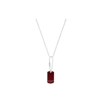 GUCCI 925 Sterling Silver Enamel Necklaces Unisex Red
