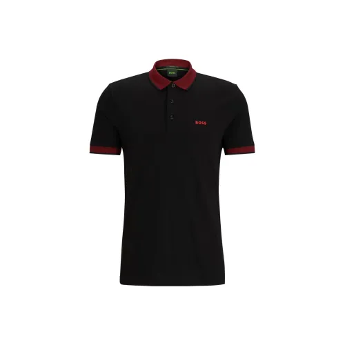 HUGO BOSS Slim Fit Polo Shirt With Contrast Log Polo Shirt Men's Black