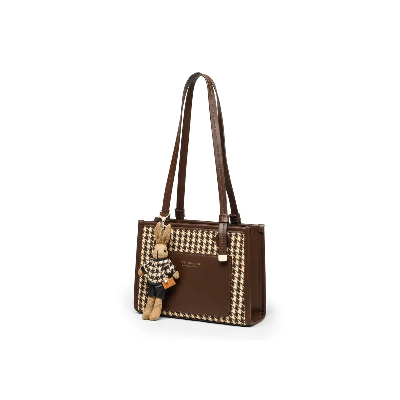 PT'SON Woolen With Synthetic Leather Portable Underarm Shoulder Bag Regular Women's Coffee-5