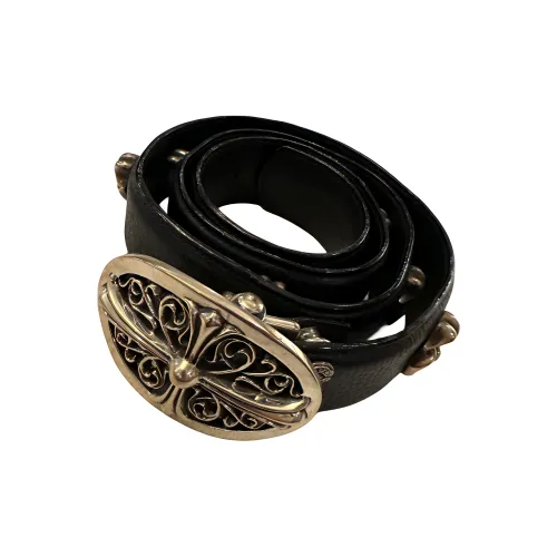 Chrome Hearts Pattern Carving Smooth Buckle Leather Belts Unisex Black Width 3.6cm