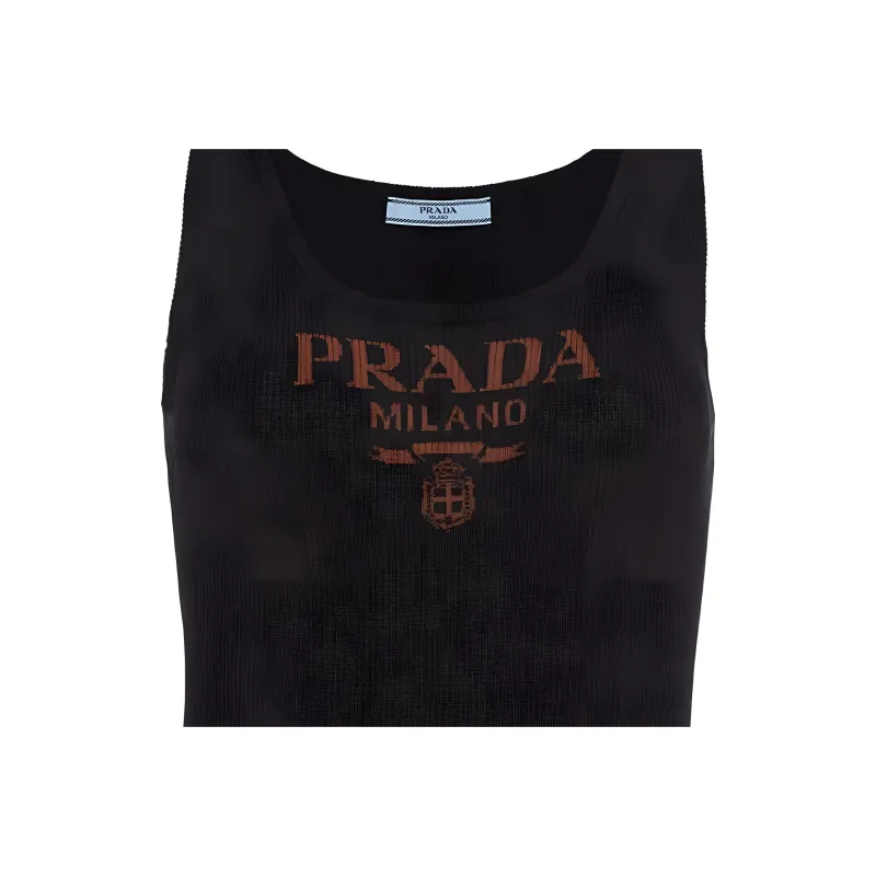 PRADA Logo-print Silk Tank Top-3