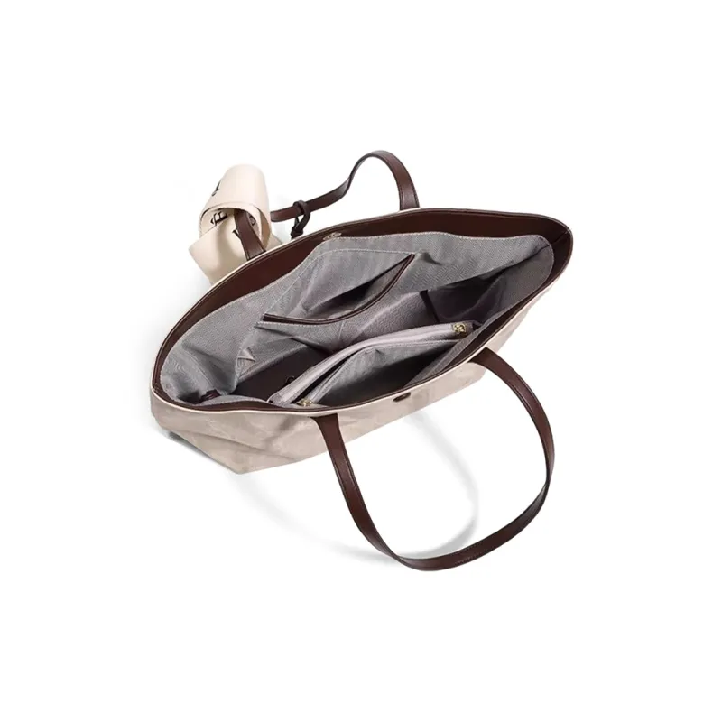 CLEVER& KETCH Microfiber Synthetic Leather Tote, Underarm Shoulder Bag Women's Apricot-5
