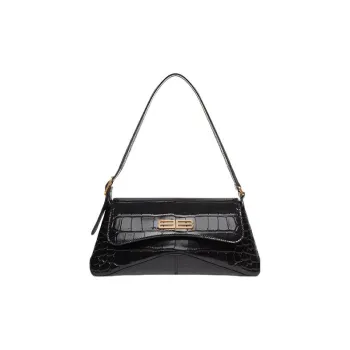 Balenciaga Xx Crocodile Embossed Flap Bag Small Black