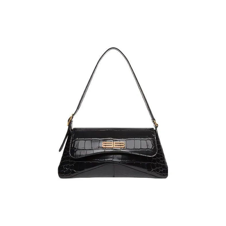 Balenciaga Xx Crocodile Embossed Flap Bag Small Black-0