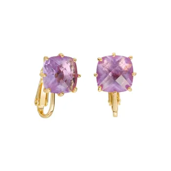 LES NEREIDES Gold Plated Brass, Enamel, Glass Clip On Earrings Women's Purple