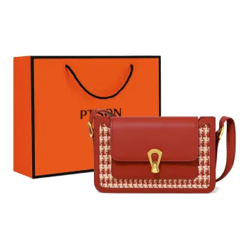 PT'SON Cow Leather, Synthetic Leather Fabric Small Square Bag Underarm Shoulder Bag Regular Women's Cherry Red