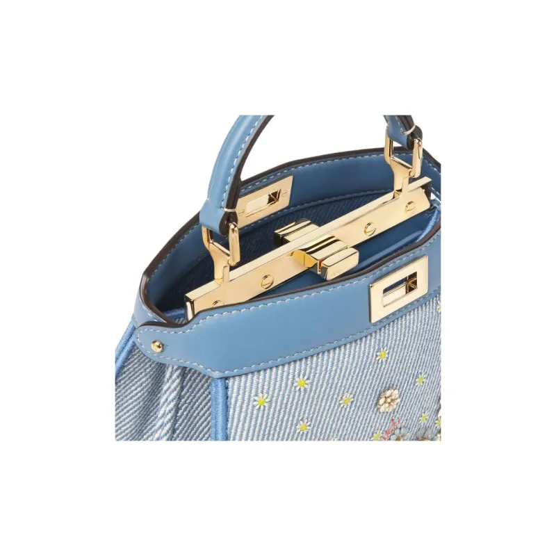 FENDI Calfskin One Shoulder Handbag Small Size Women's Blue-4