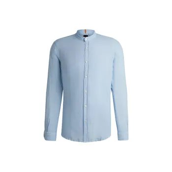 HUGO BOSS Regular Fit Shirt In Linen Canvas Shirt Men's Blue