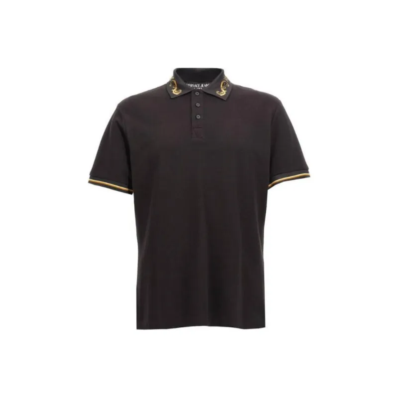 VERSACE JEANS COUTURE Chromo Couture Printed Striped Trim Polo Shirt-0